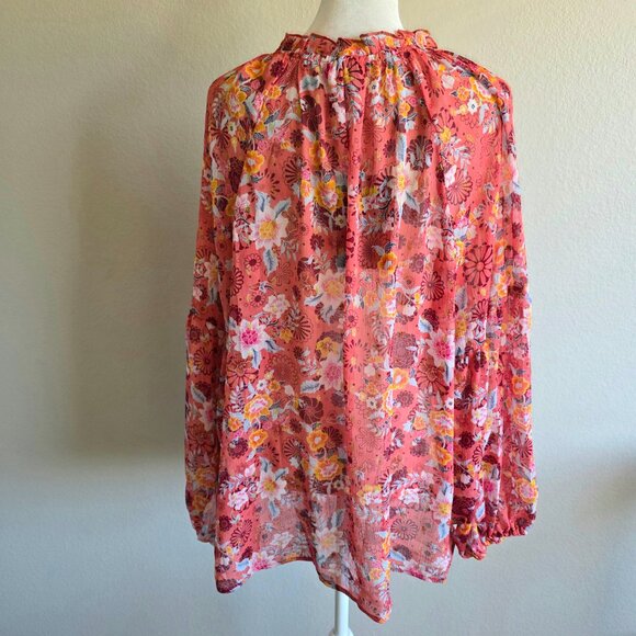 NEW Women Plus 2X Chiffon Pink Floral Relax Fit Blouse Gold Sparkle A Love Story - Picture 6 of 11